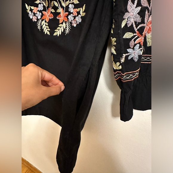 Free People Fleur Du Jour Black Floral Embroidered Off Shoulder Dress XS - Picture 9 of 12